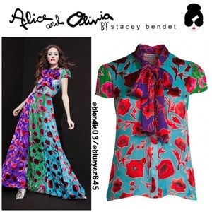 Alice + Olivia | Tops | Alice Olivia Jeannie Bow Collar Print Blouse S